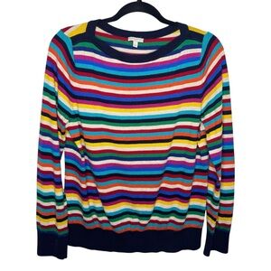 Talbots rainbow multicolored striped cotton crewneck sweater / L